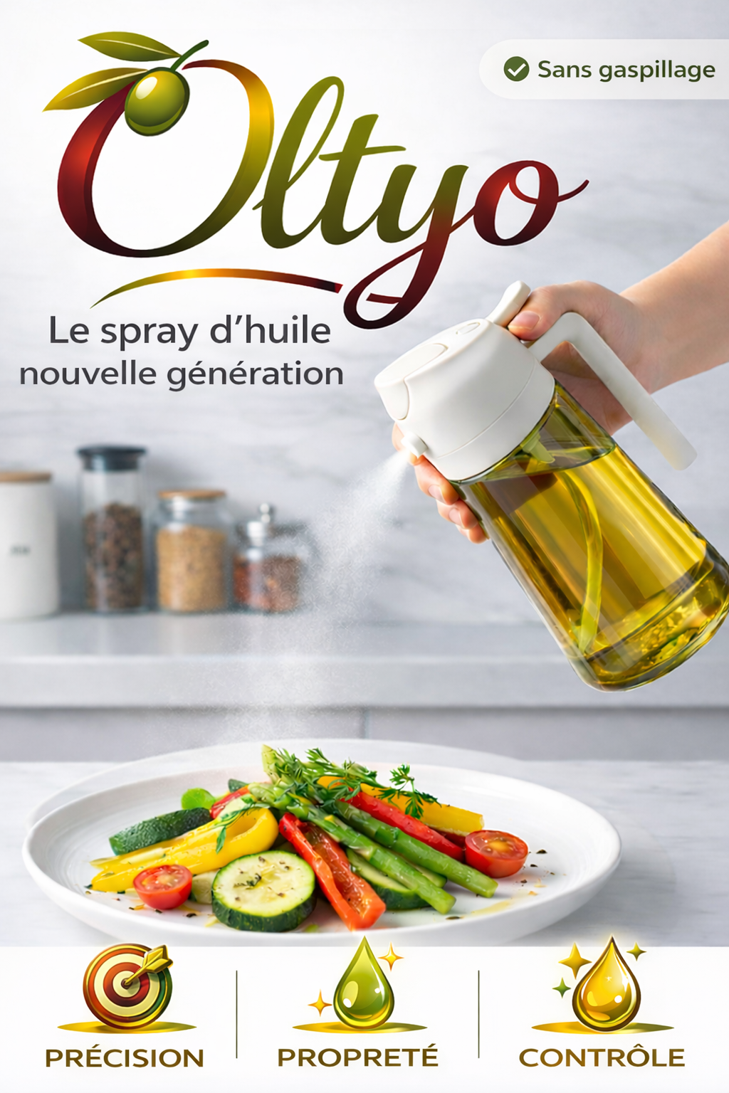 Pulverisateur et verseur huile Oltyo pour cuisiner proprement